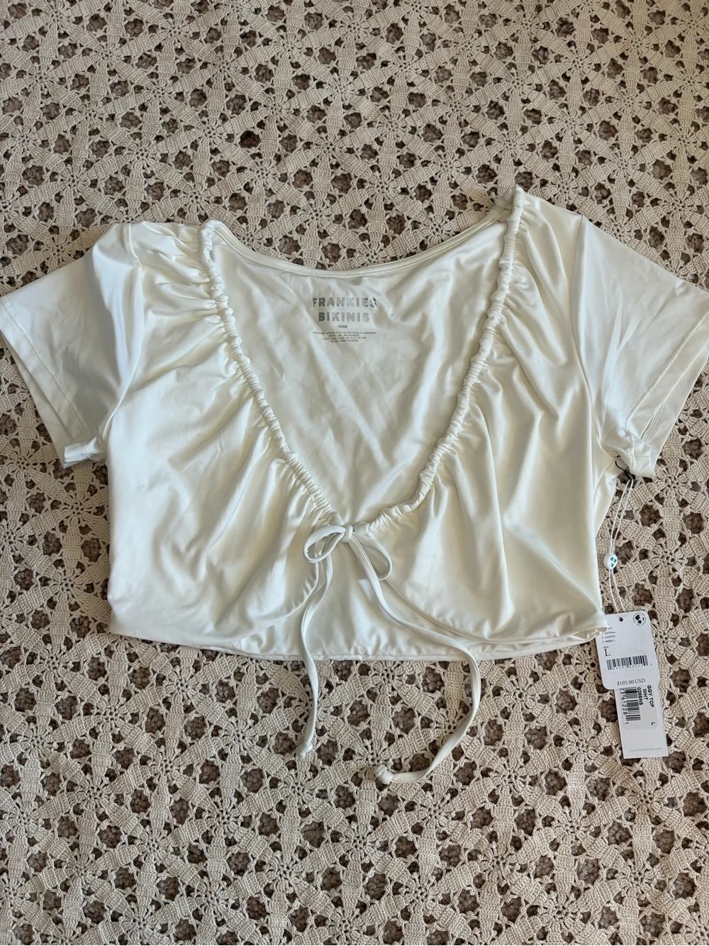 Frankie’s Bikinis Ziggy Swim Top White Size Large NWT